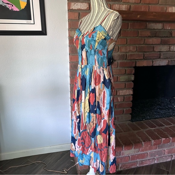 Rolla’s Eve Painted Tulip Print Button Up Midi Dress in Rust Orange Sz S - Picture 5 of 11